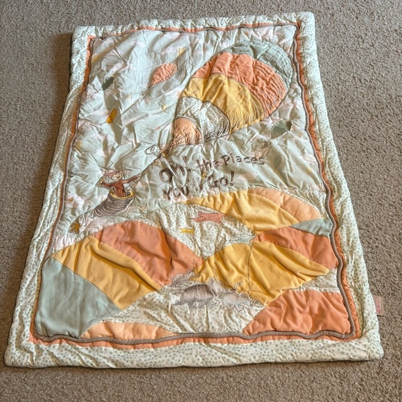 Dr. Seuss Oh the Places You’ll Go Trend Lab Crib Blanket 2 Valance Set - Picture 3 of 7